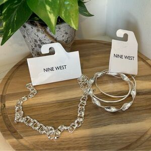 NWT 🍃 Nine West Silver Chain Necklace matching Bangle Bracelets Accessories